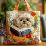 Ručno rađena torba Shih Tzu sa knjigom i cvećem