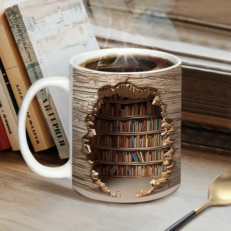 3D šolja sa bibliotekom i efektom toplote