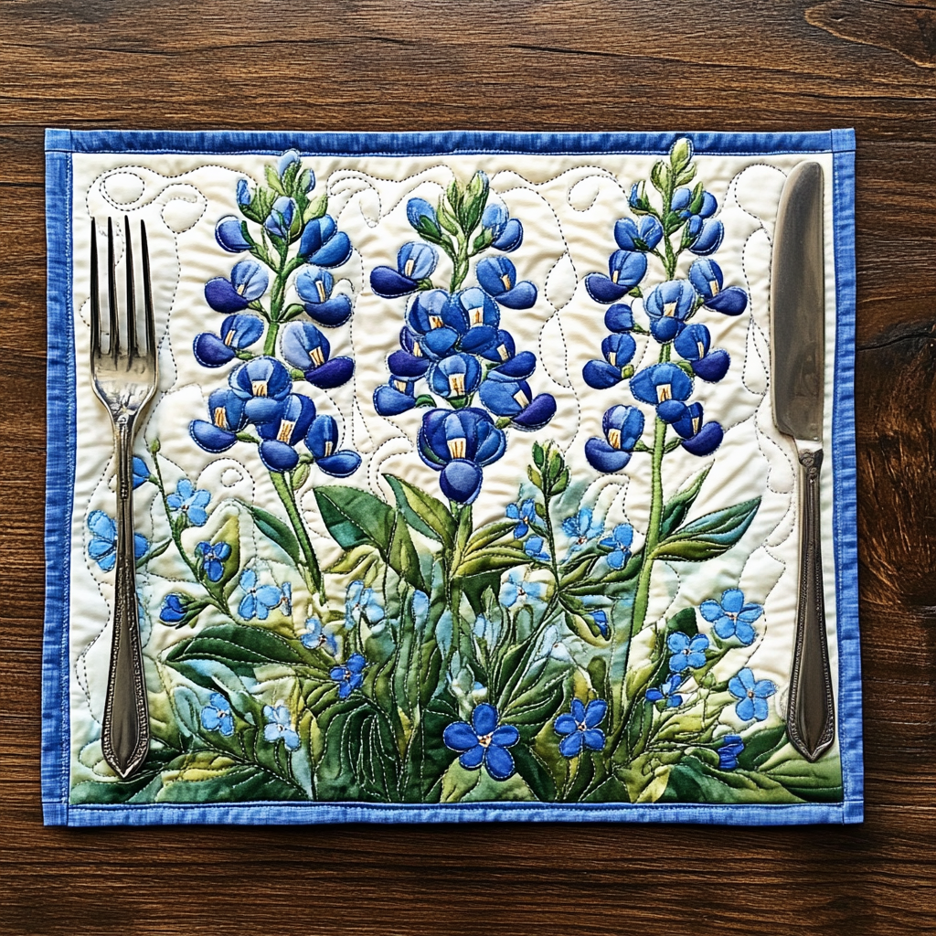 Plavi lupin - prošiveni podmetači za sto